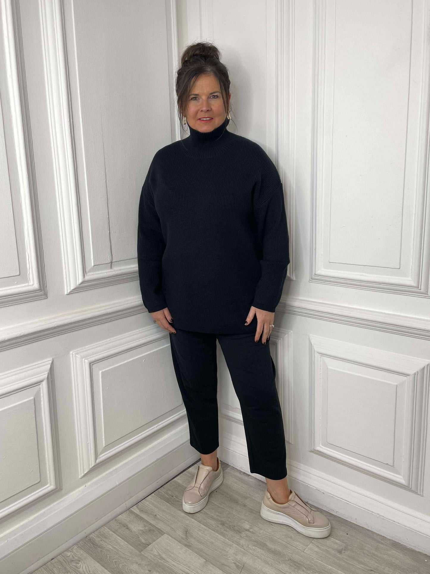 Malissa J High Neck Ribbed Knit - Black