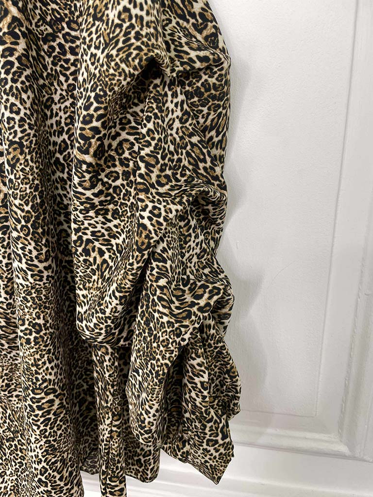 Ruched Sleeve Bardot Top - Leopard