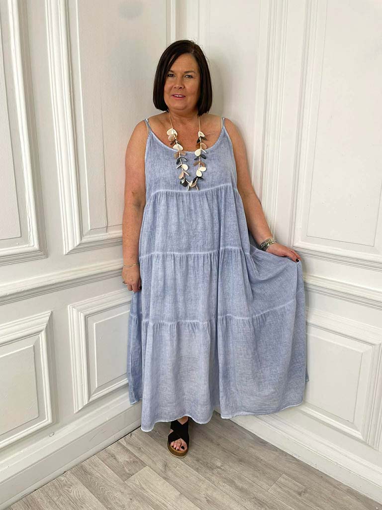 Two Piece Cotton Dress & Jacket - Vintage Blue