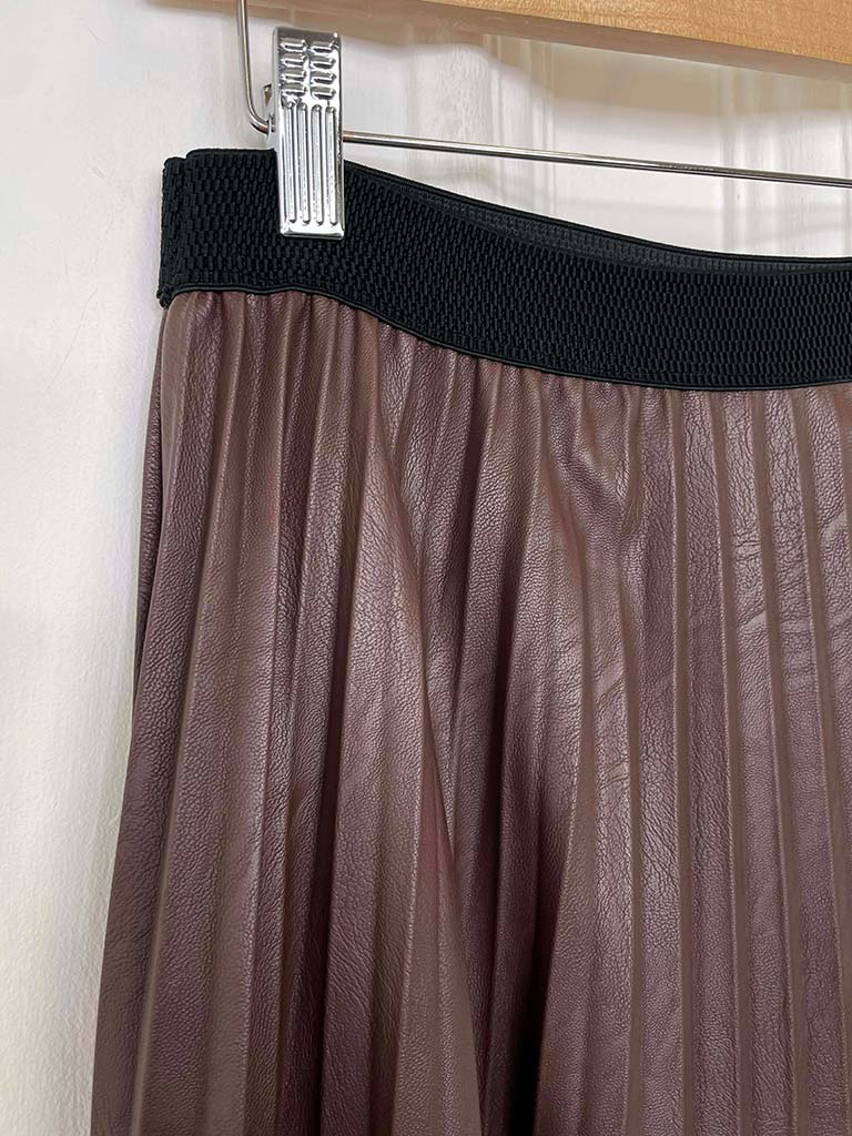 Faux Leather & Tulle Pleat Skirt - Chocolate