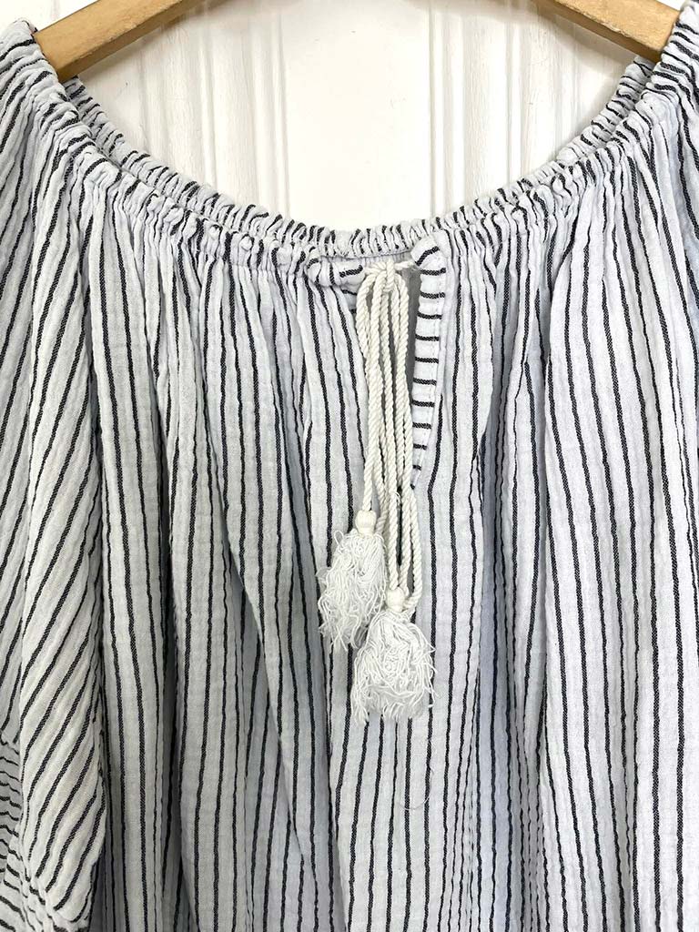 Seersucker Stripe Bardot Top - White