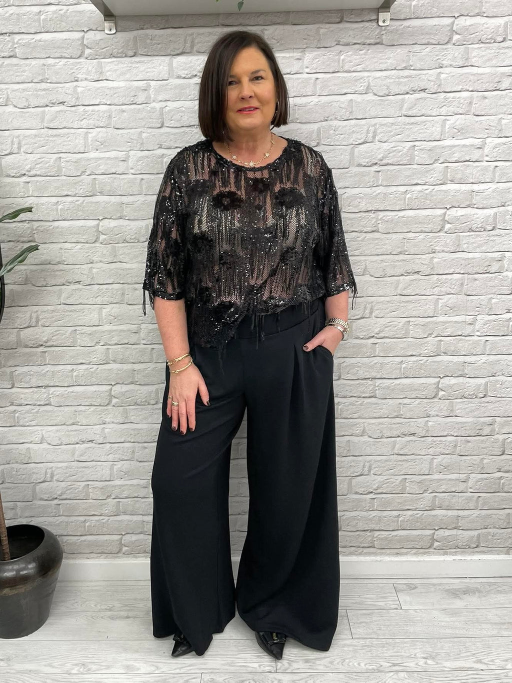 Soya Concept Jenda Sequin Fringed Top - Black