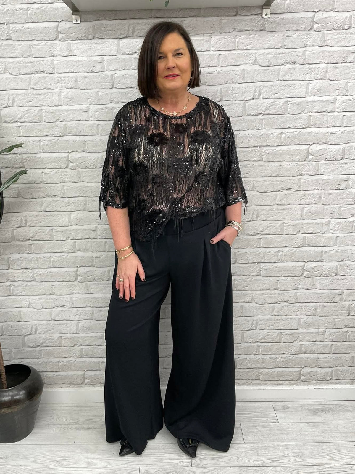 Soya Concept Jenda Sequin Fringed Top - Black