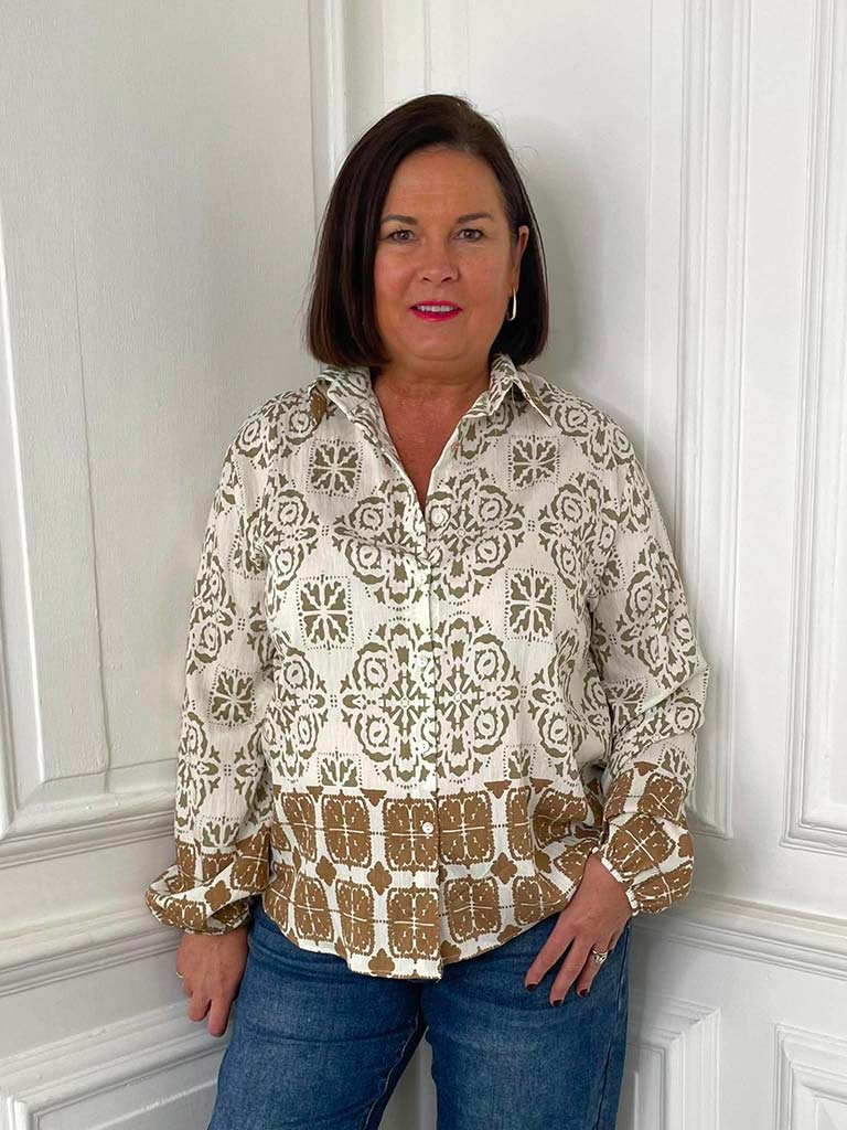 Tile Print Classic Shirt - Mocha