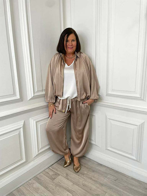 Luxe Silk Feel Cocoon Trousers - Mink