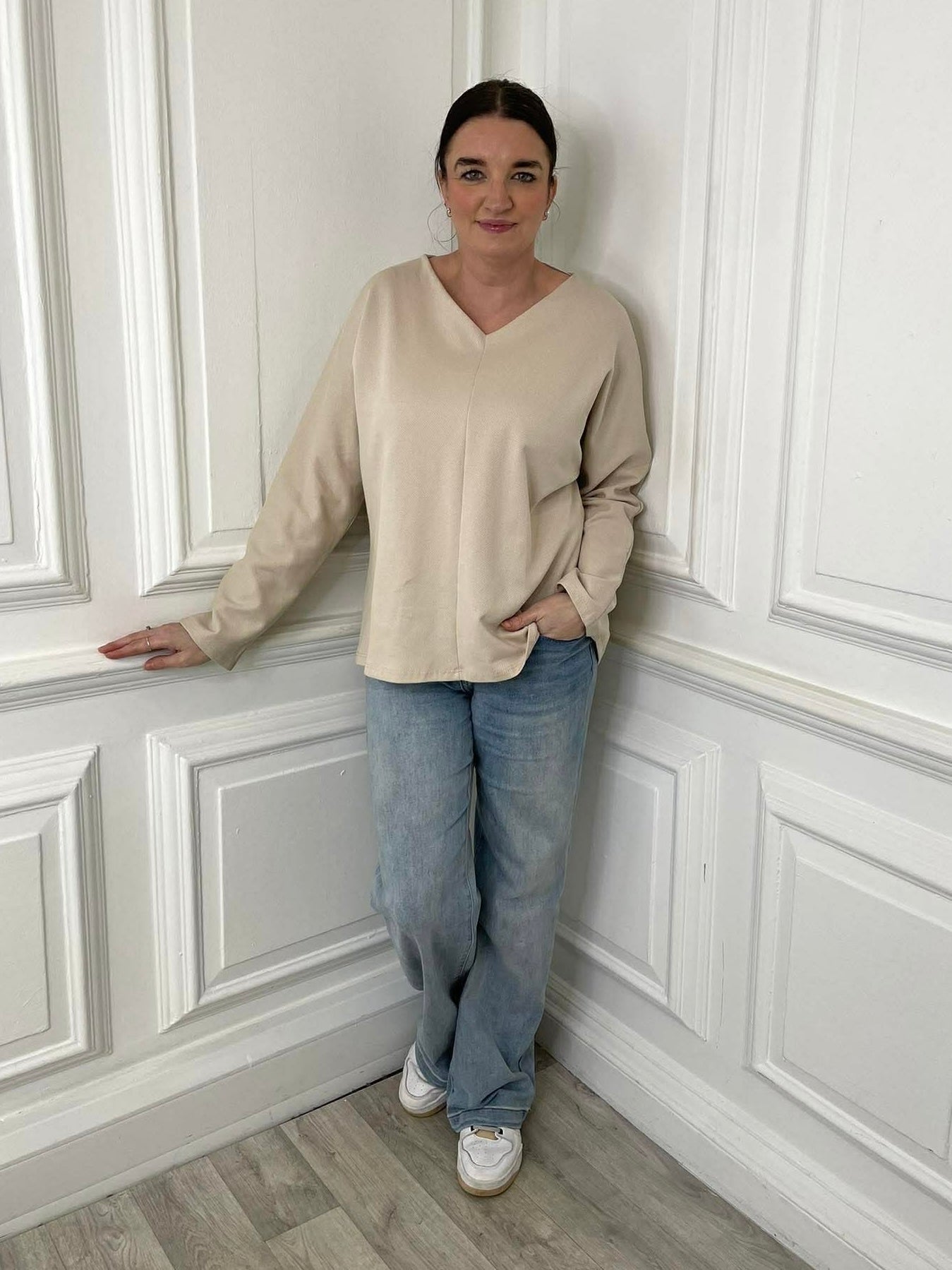 Sports Luxe Sweat Top - Stone