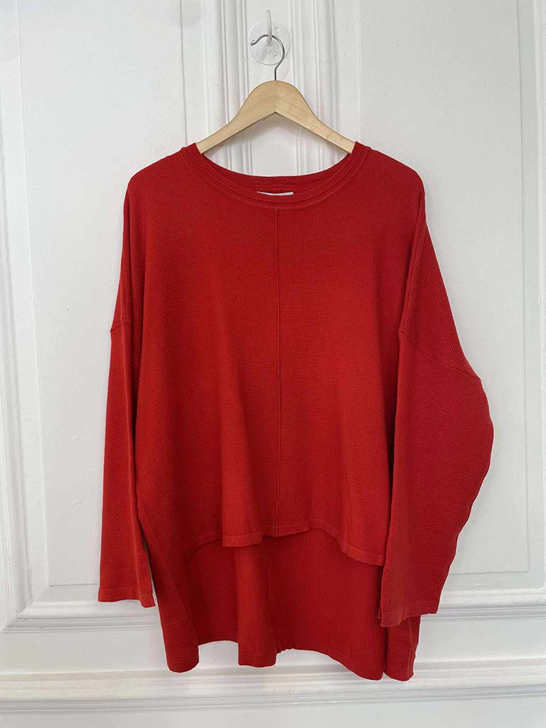 Waffle Drop Back Knit - Cherry