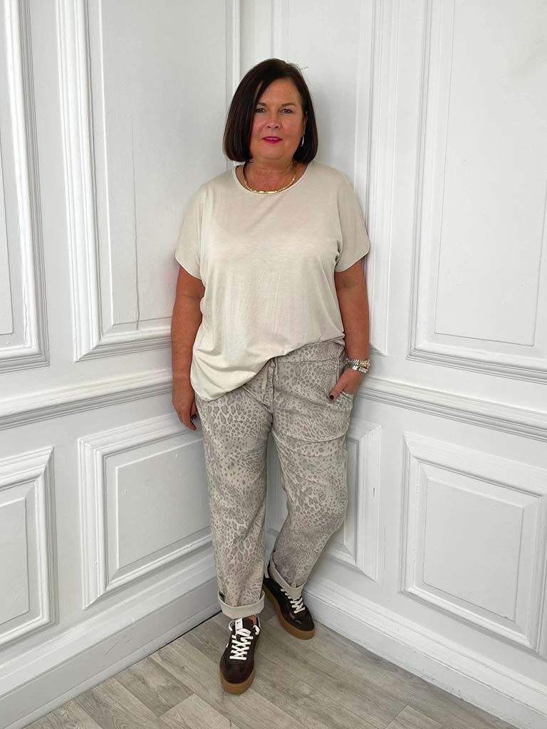 Leopard Magic Pants - Stone