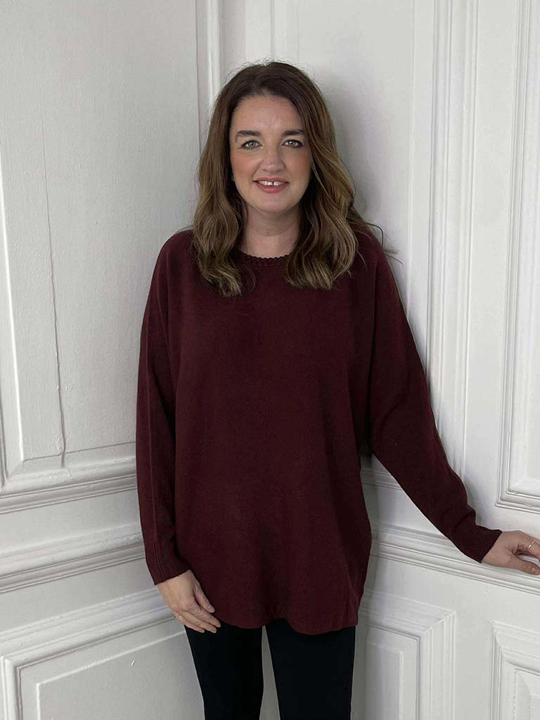 Braided Neckline Knit - Burgundy