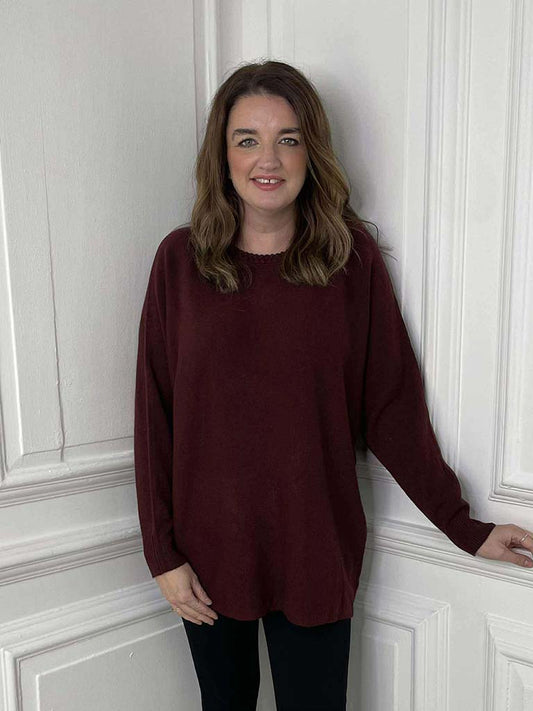 Braided Neckline Knit - Burgundy