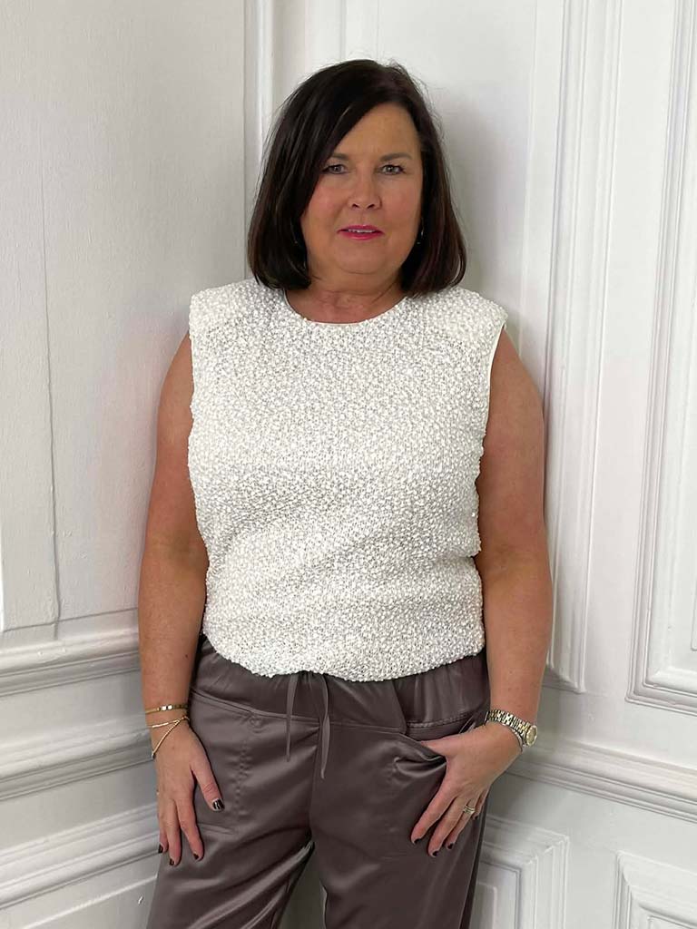 Malissa J Textured Sequin Top - Cream