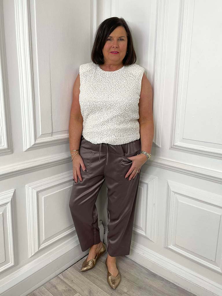 Malissa J Textured Sequin Top - Cream