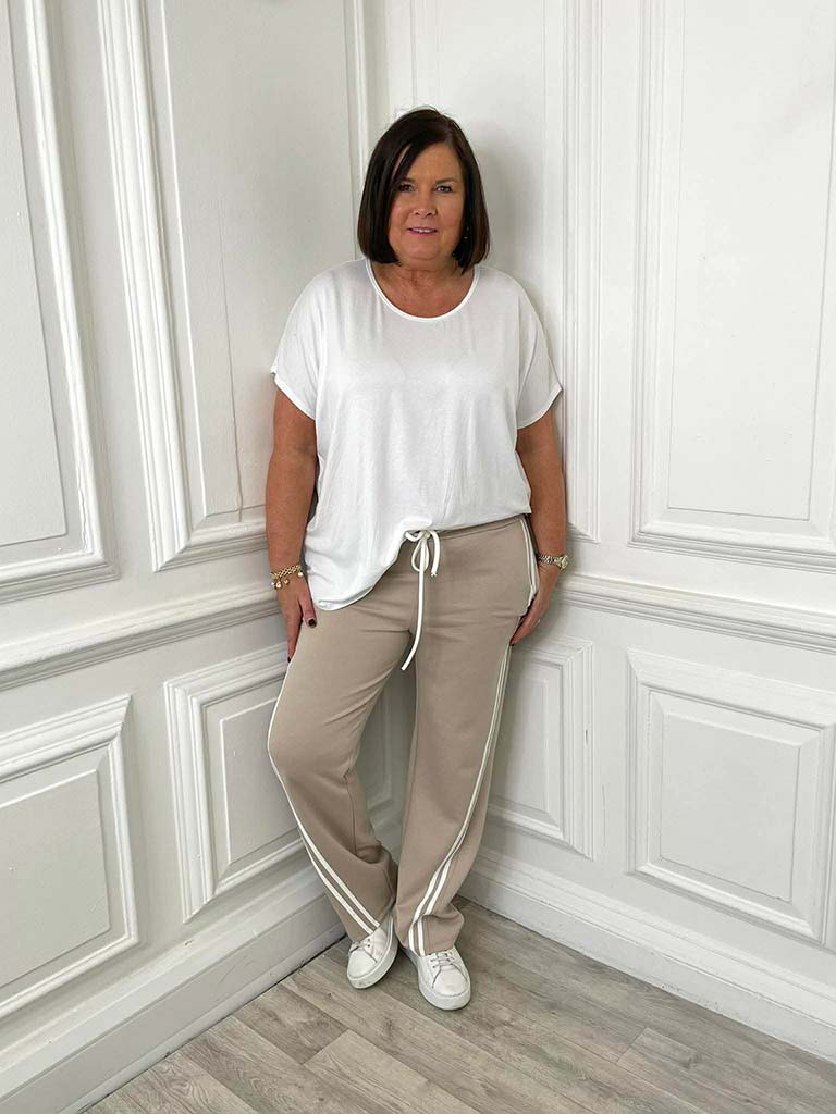 Luxe Jersey Stripe Joggers - Latte