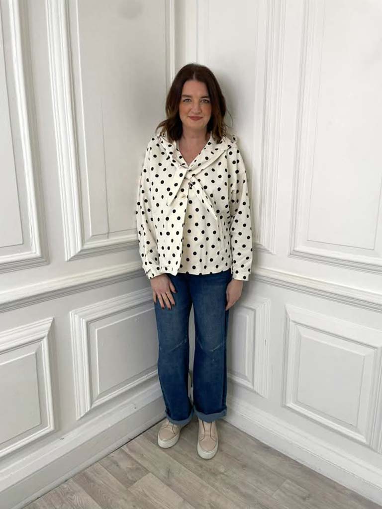 Polka Dot Hooded Jacket - Cream & Black