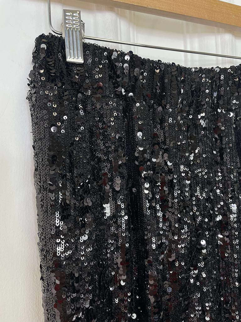 Sequin Wide Leg Trousers - Black