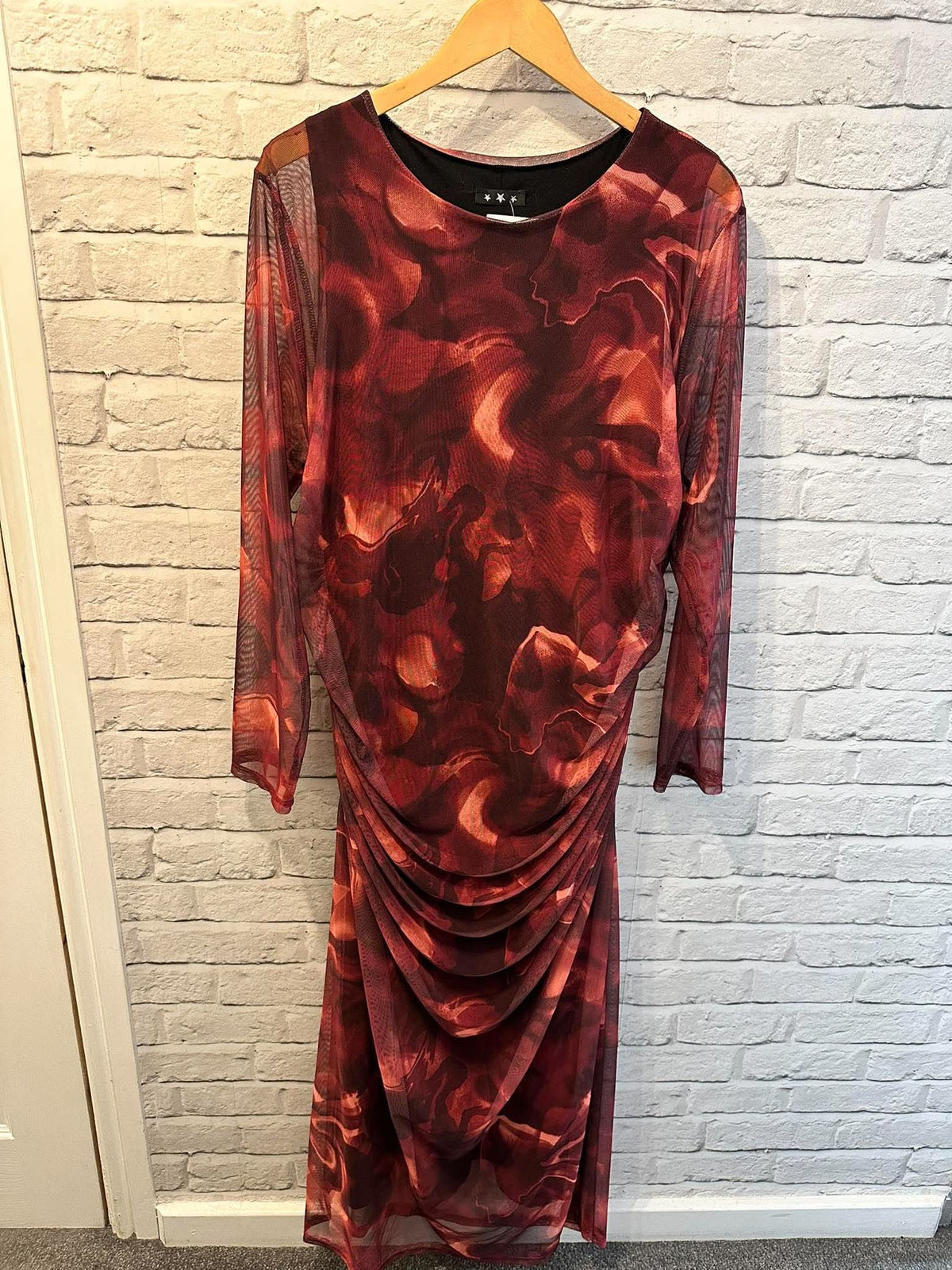 Marbled Ruched Dress - Merlot
