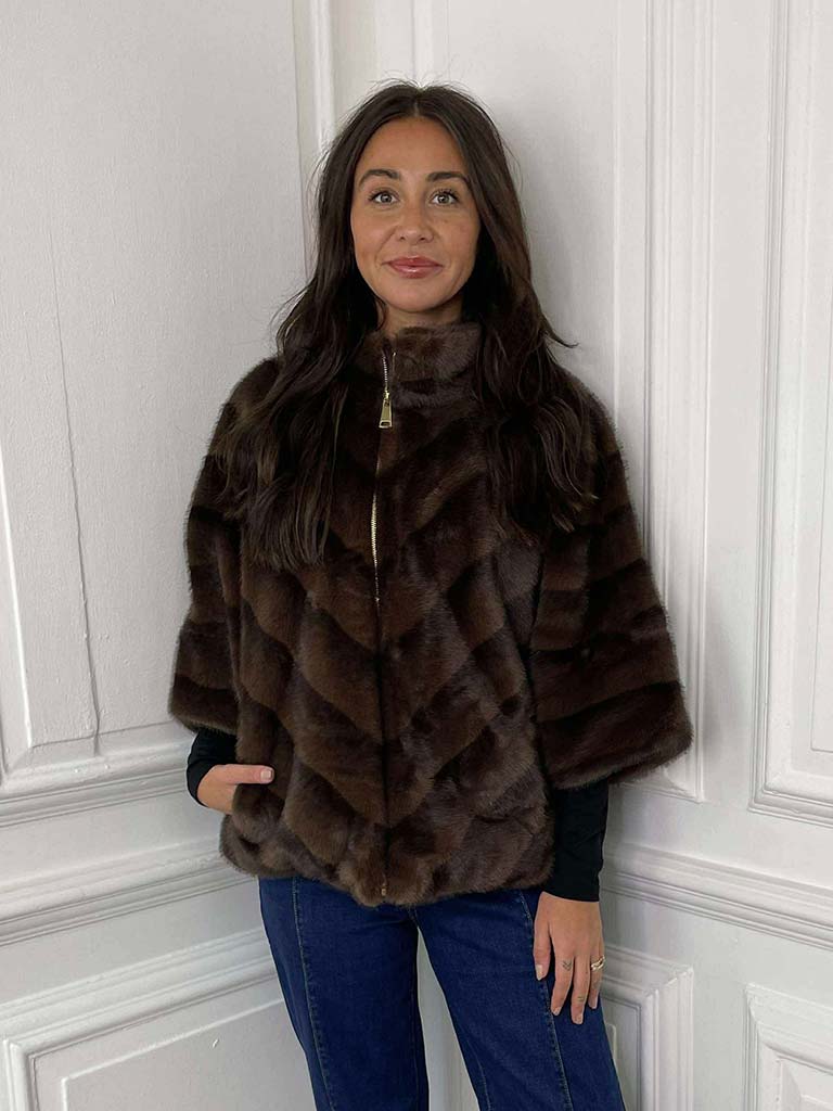 Malissa J Faux Fur 3/4 Sleeve Jacket - Brown