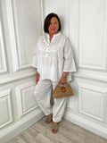 Cotton & Linen Pleat Cuff Trousers - White
