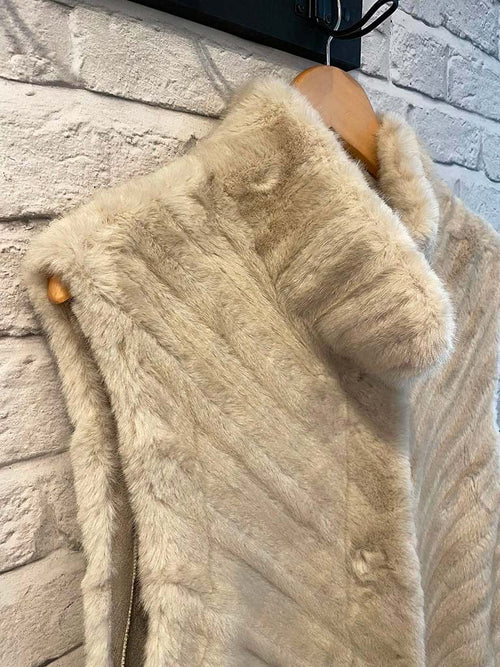 Malissa J Faux Fur Long Gilet - Stone