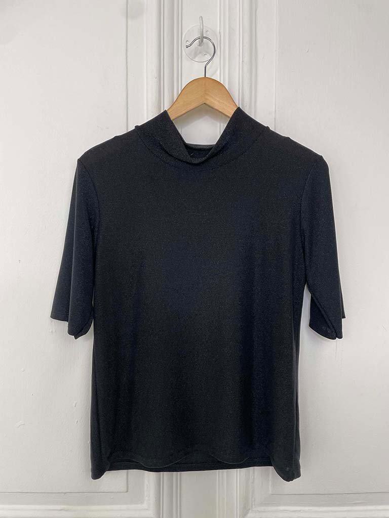 Shimmer High Neck Top - Black