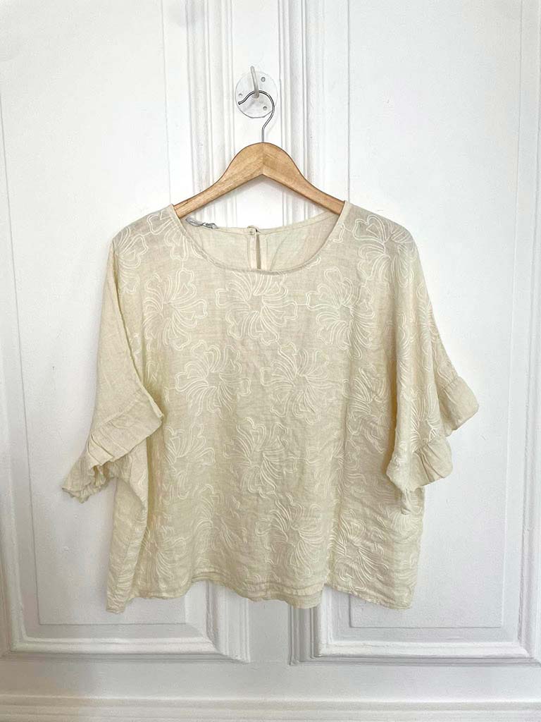 Linen Fiorita Stitch Top - Vanilla