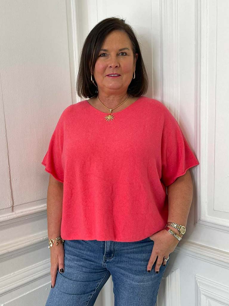 Boxy Drop Shoulder Knit - Coral