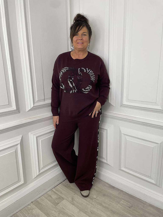 Malissa J Studded Side Stripe Trousers - Wine