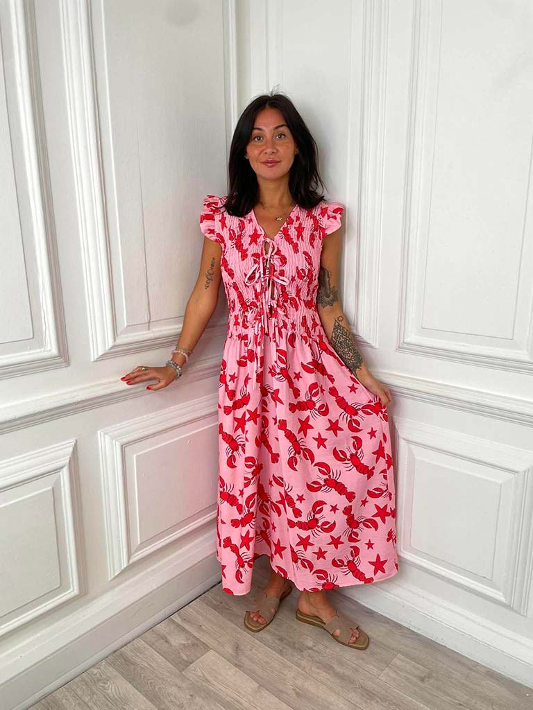Tie Front Shirred Dress - Lobster & Starfish