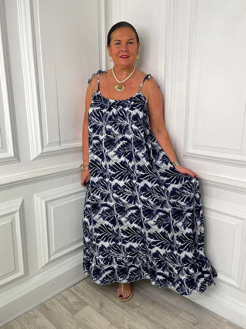Palm Summer Dress - Navy