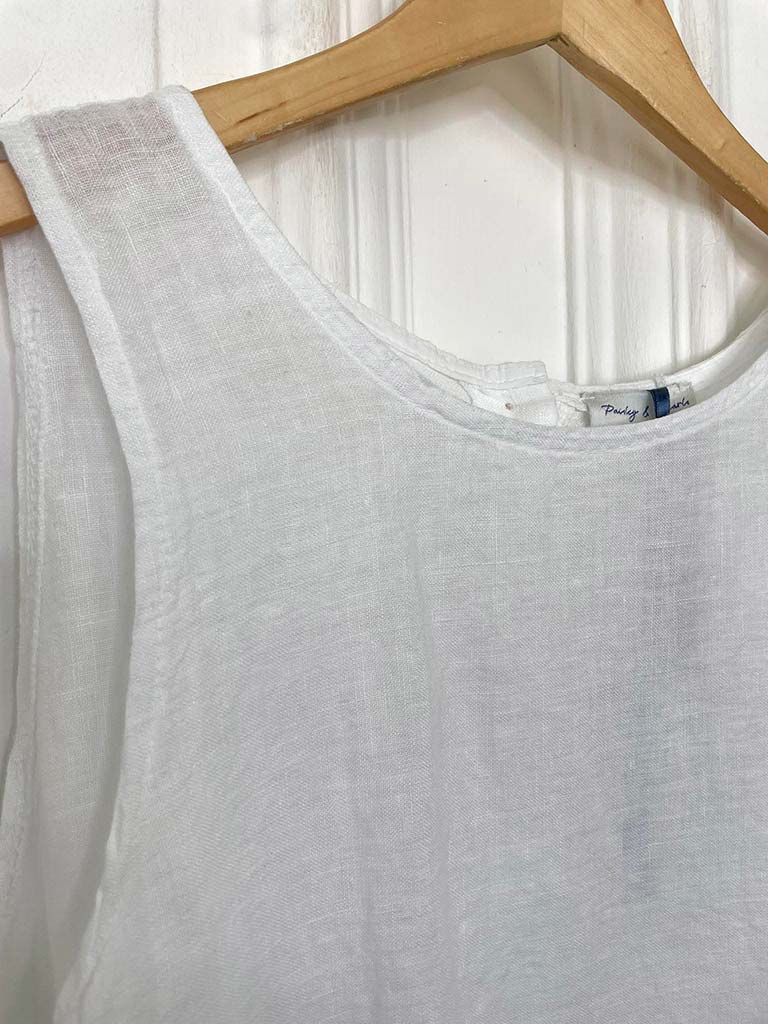 Linen Button Back Sleeveless Top - White