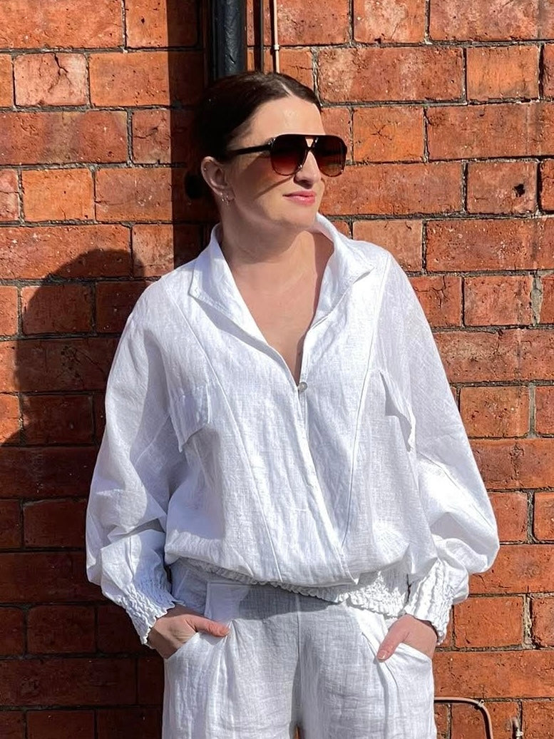 Shirred Waist Shirt - White