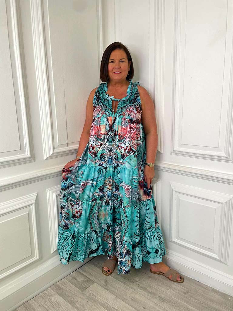 Malissa J Patterned Sleeveless Dress - Aqua & Blush