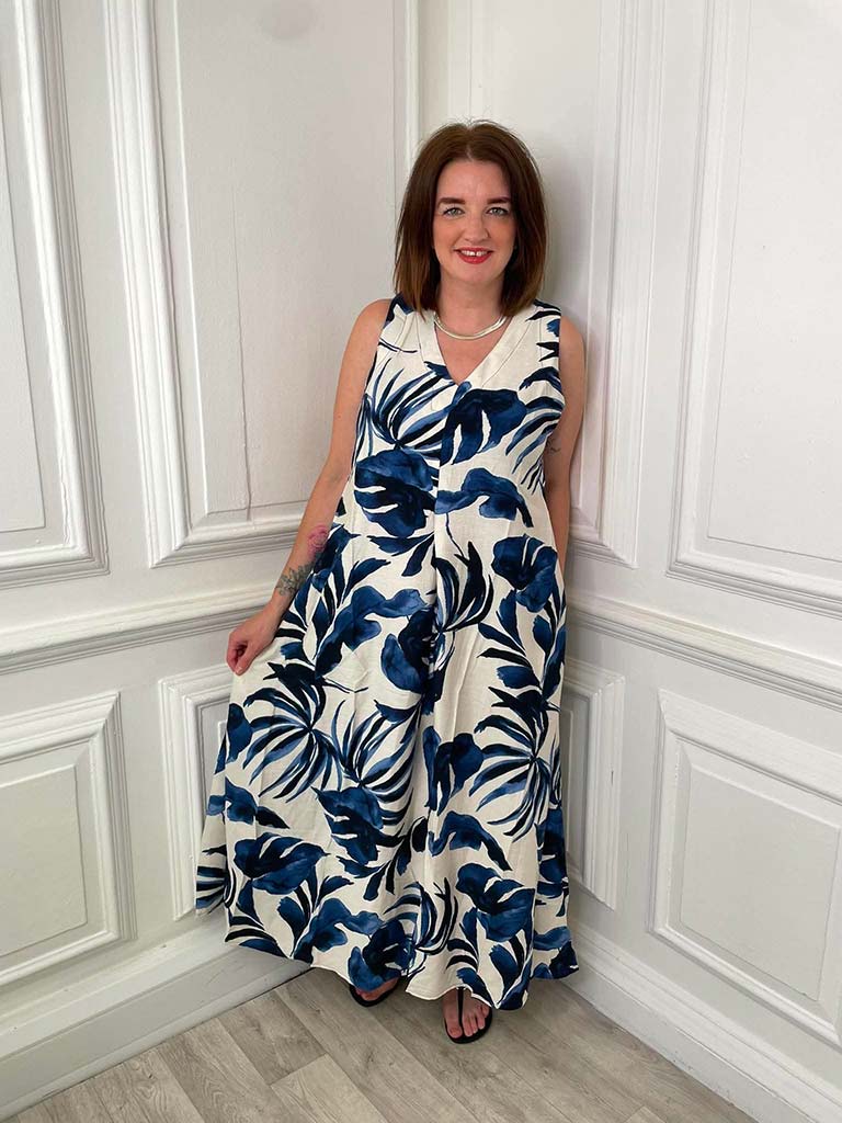 Tropical Print Dress - Navy