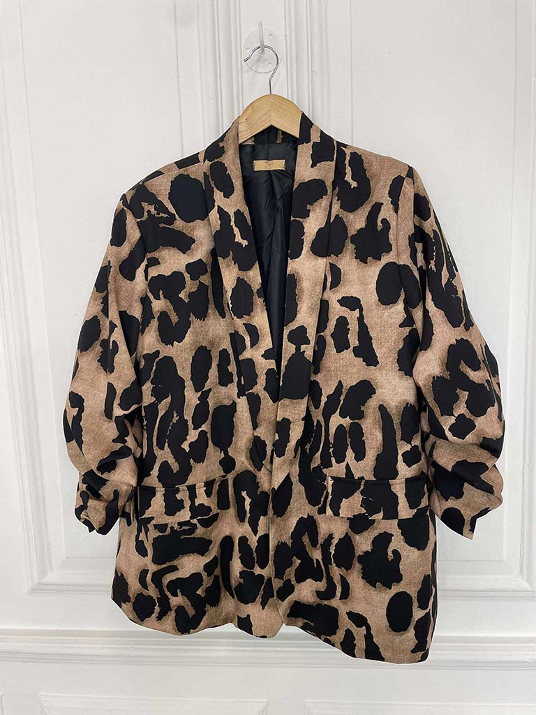 Abstract Animal Print Blazer - Black