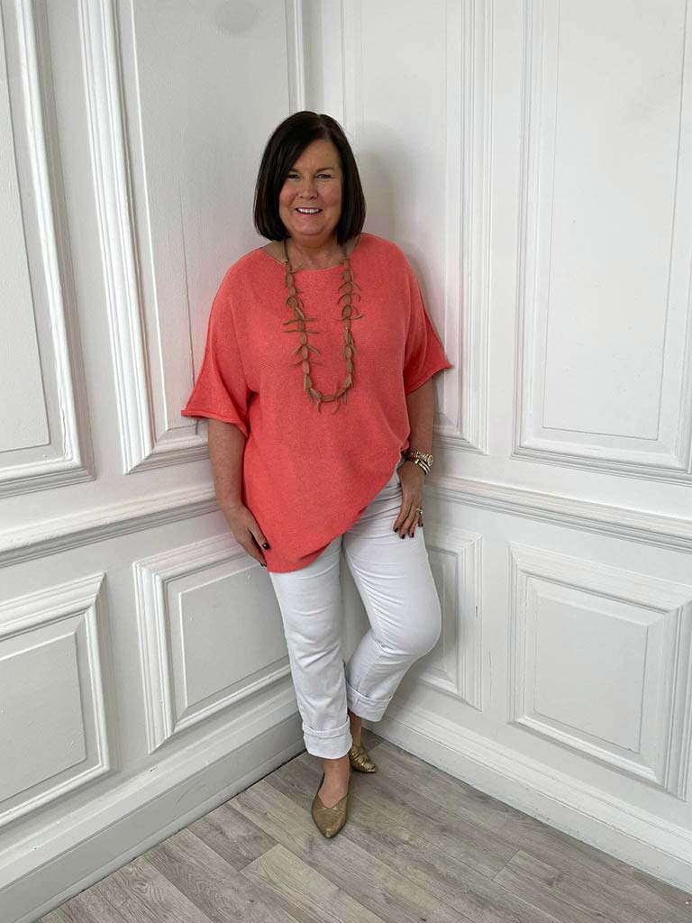 Oversized Raw Edge Knit - Coral