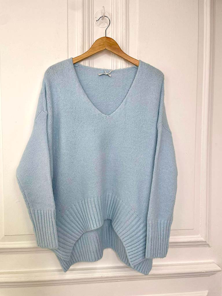 Scooped Hem Chunky Knit - Sky