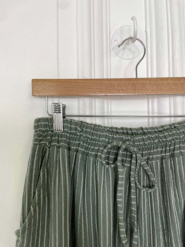 Seersucker Stripe Palazzos - Khaki