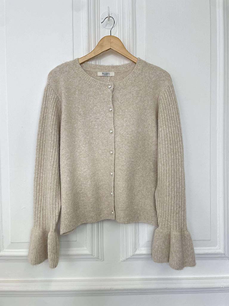 Ruffle Cuff Cardigan - Stone