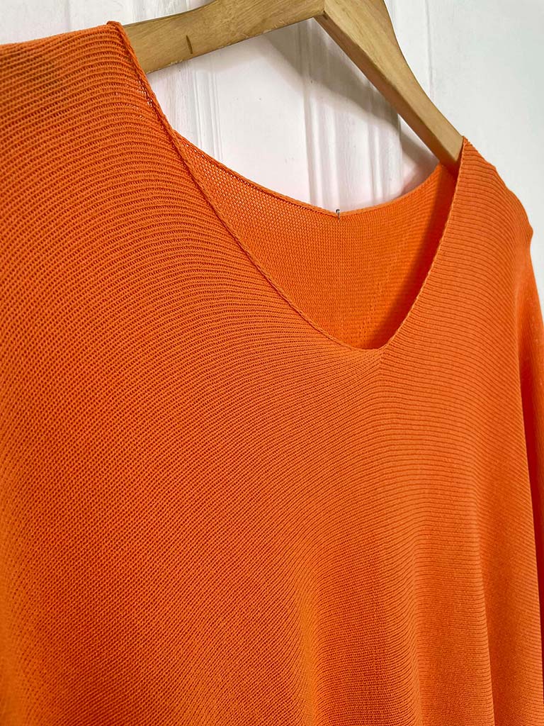 V-Neck Raw Edge Knit - Tangerine