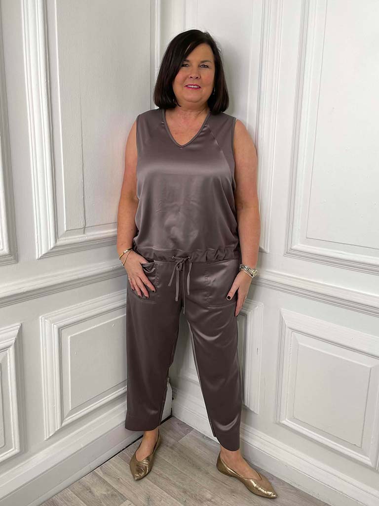 Malissa J Silk Feel Drawstring Vest - Latte