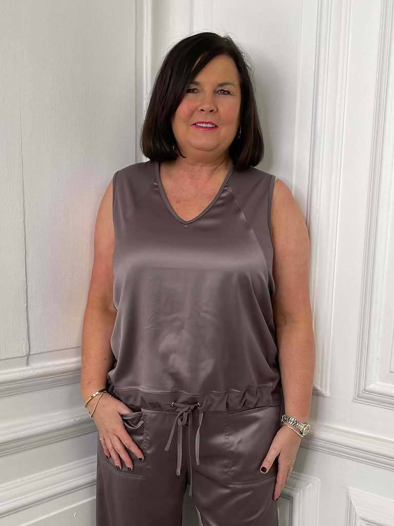 Malissa J Silk Feel Drawstring Vest - Latte