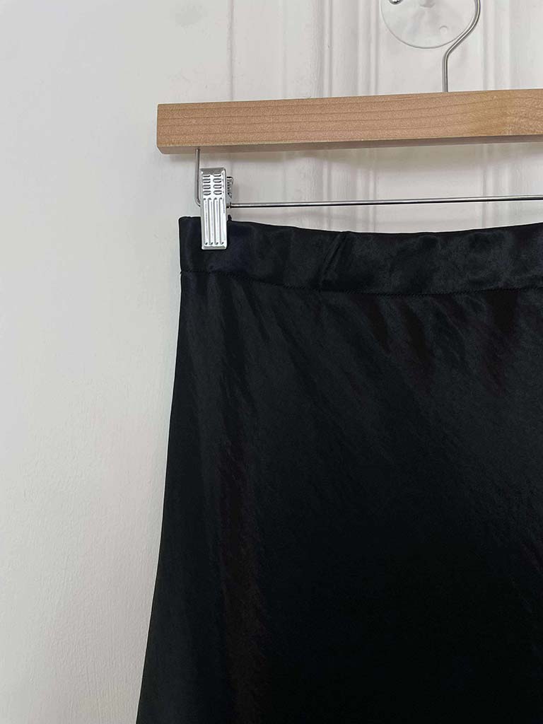 A-Line Bias Satin Skirt - Black