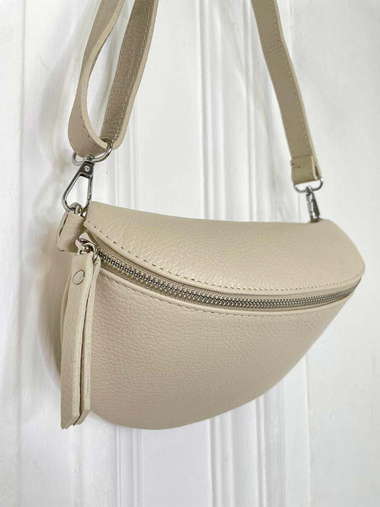 Leather Cross Body Bag - Stone