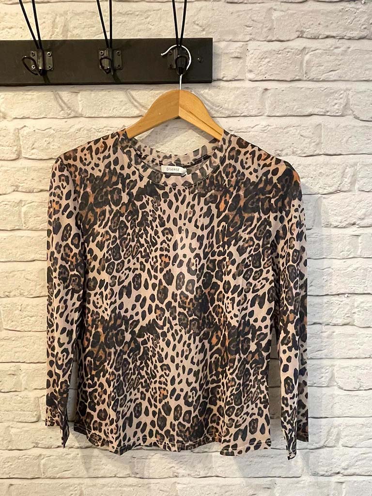 Print Mesh Layering Top - Natural Leopard