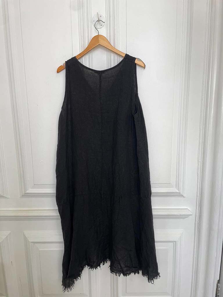Linen Dip Back Tunic - Black