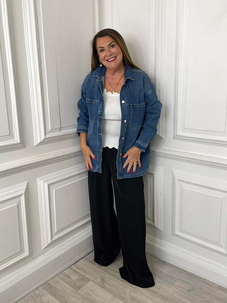 Longline Denim Shacket - Mid Blue