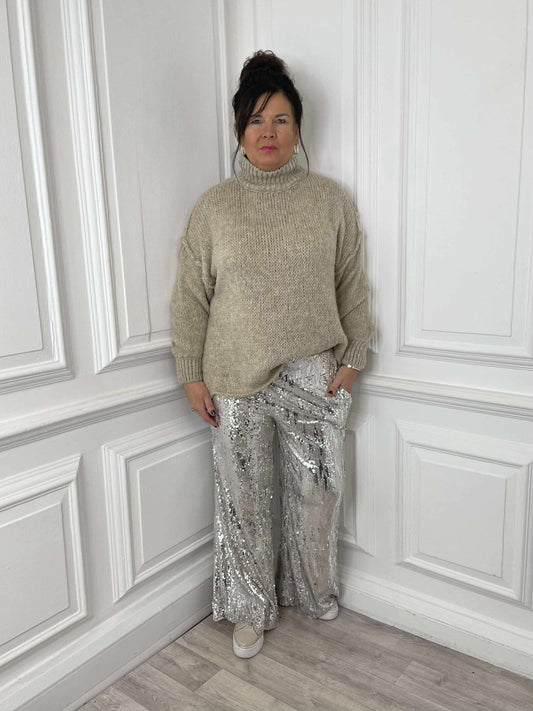 Sequin Wide Leg Trousers - Champagne