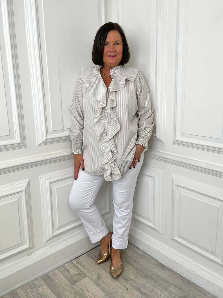 Ruffle Stripe Shirt - Stone