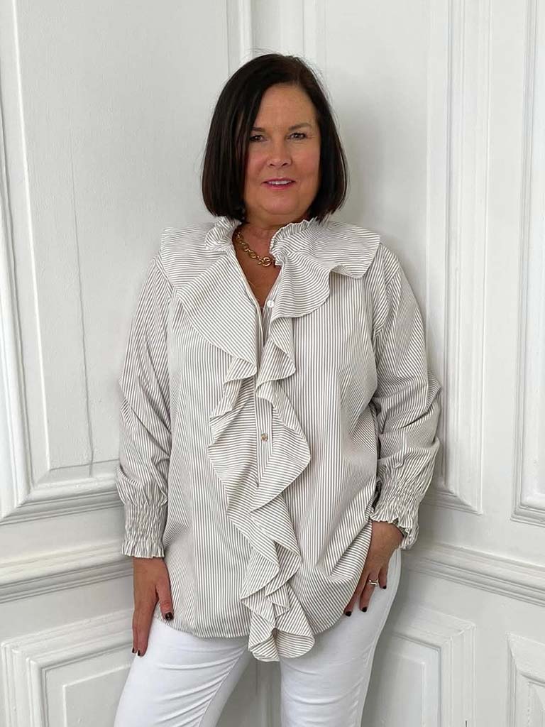 Ruffle Stripe Shirt - Stone