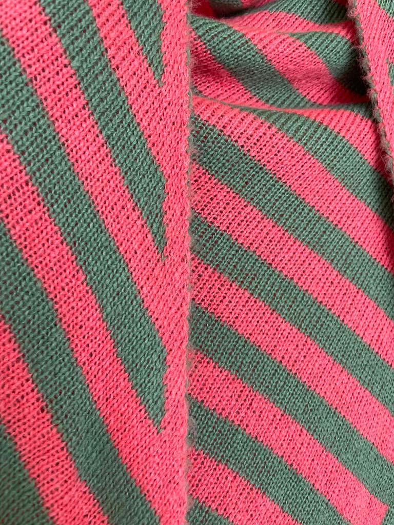 Knitted Triangle Scarf - Coral & Sage